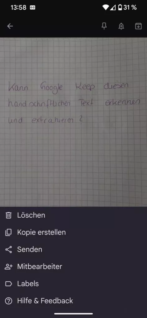 Innerhalb einer Notiz tippst du auf die 3 Punkte