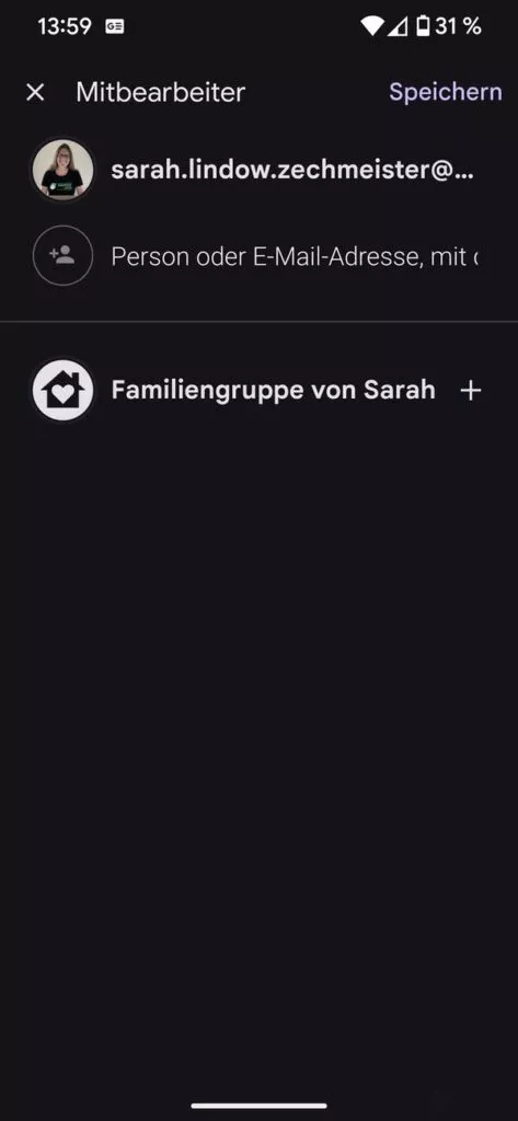 Über die E-Mail-Adresse teilst du die Notiz mit anderen Personen
