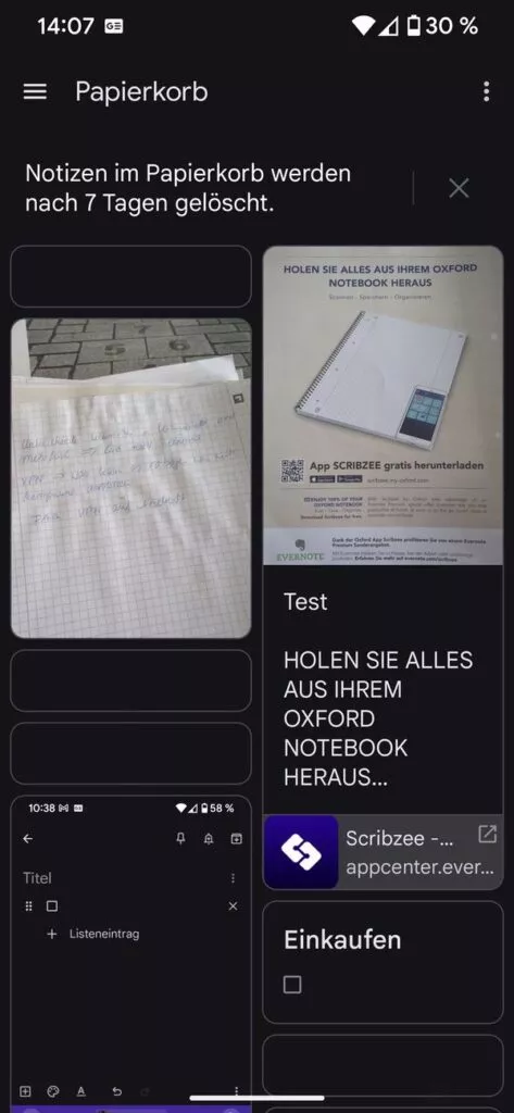 Erst nach 7 Tagen werden Notizen automatisch gelöscht