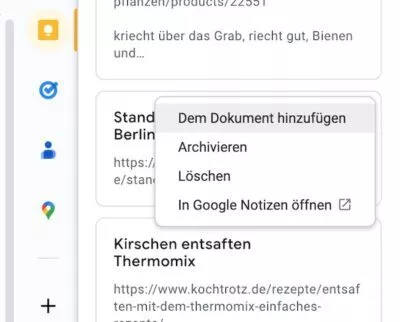 Per Klick auf die drei Punkte einer Notiz erfolgt das Hinzufügen 