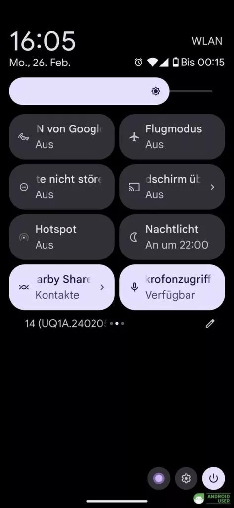 Auch in den Schnelleinstellungen ist Nearby Share vorhanden