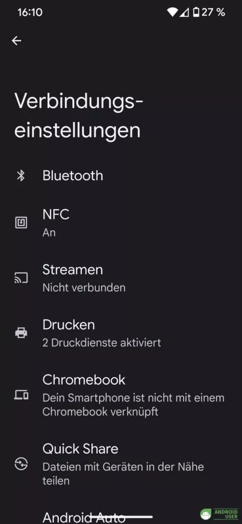 In den Verbindungseinstellungen ist Quick Share vorhanden