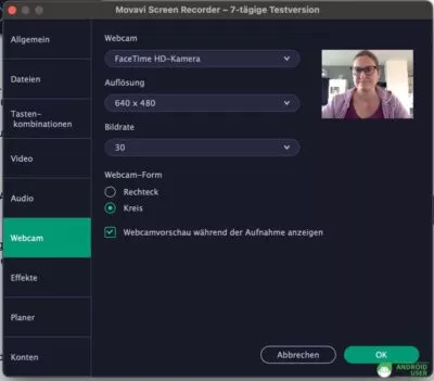 Webcam Einstellungen im Movavi Screen Recorder