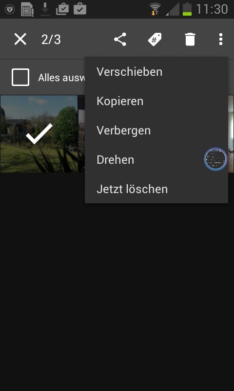 Fotos markieren und das Menü zum Verschieben auf die SD-Karte aufrufen.