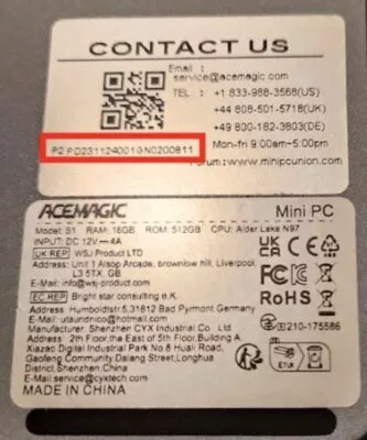 Herstellerlabel des Acemagic S1