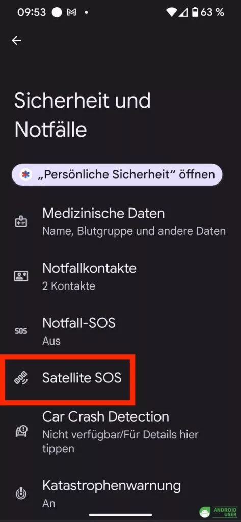 Satellite SOS auf dem Pixel Phone
