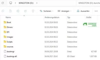 Die Dateien vom Windows-Image werden direkt auf den USB-Stick kopiert (ohne Unterverzeichnis).