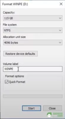 Den USB-Stick im NTFS-Format formatieren.