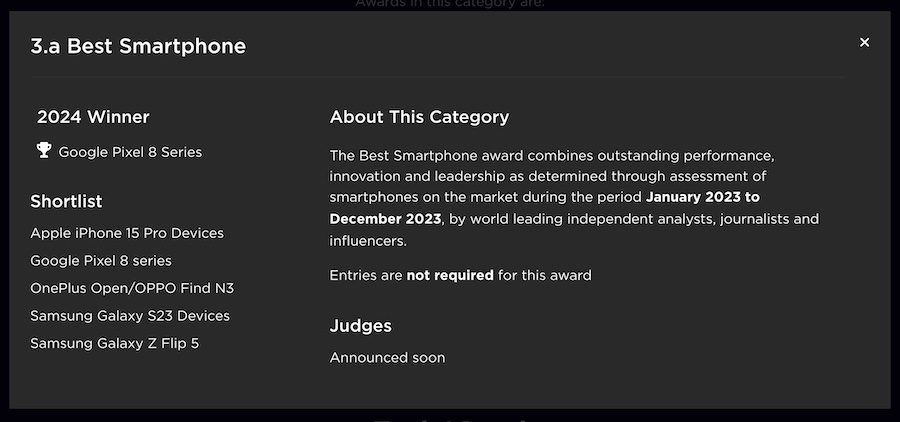Smartphone of the Year Pixel 8