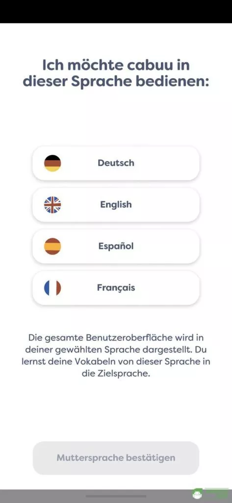 cabuu Vokabeln lernen - Muttersprache angeben