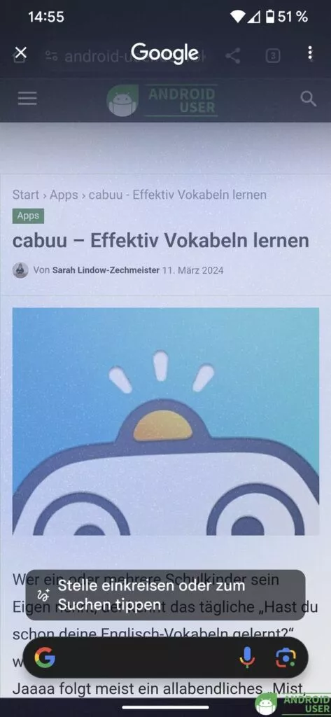 Circle to Search ist aktiviert