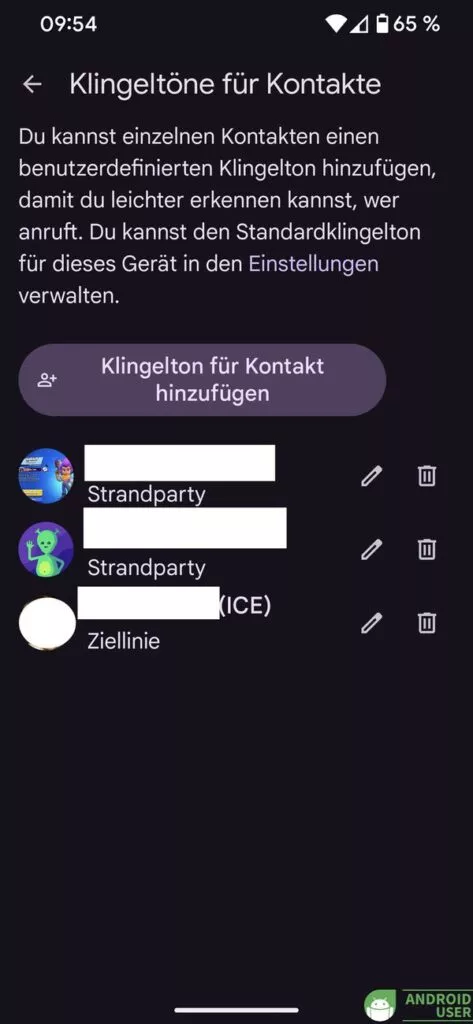 Kontakte mit benutzerdefinierten Klingeltönen