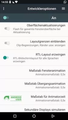 Android Entwickleroptionen RTL Layout erzwingen