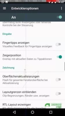Android Entwickleroptionen Zeigerposition anzeigen