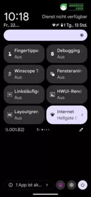 Android Entwickleroptionen Kachen für Schnelleinstellungen für Entwickler