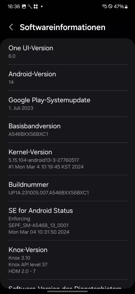 Samsung Galaxy A54 5G Betriebssystem