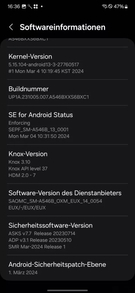 Samsung Galaxy A54 5G Sicherheitsupdate