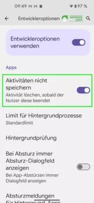Sobald du diese Option aktivierst, werden Apps immer vollständig geschlossen, sobald du sie verlässt.