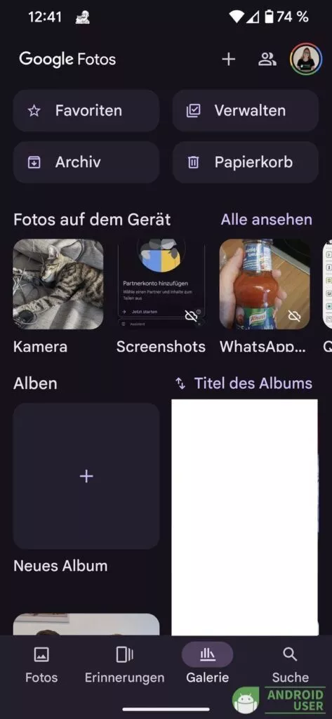 Tippe auf Galerie Verwalten 