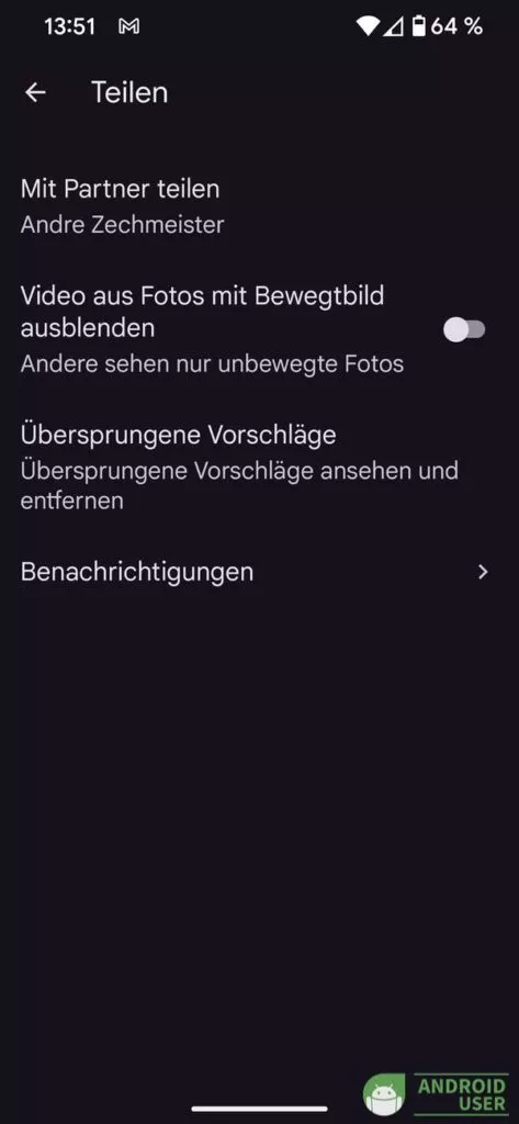 Mit Partner teilen/Benachrichtigungen