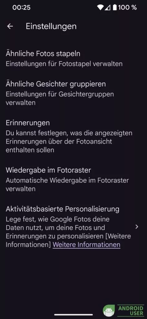 Fotostapel deaktivieren über die Einstellungen