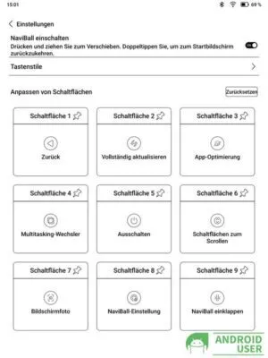Naviball Einstellungen auf dem Note Air 3C e-ink-tablet

