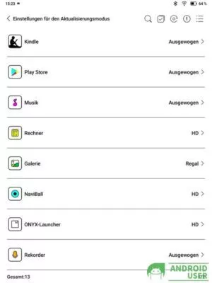 Aktualisierungsrate für jede App auf dem Note Air 3C E-Ink-Tablet
