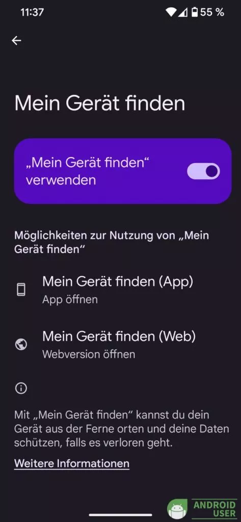 Einstellungen mein Gerät finden Pixel 7 Pro, noch kein Find my Device Netzwerk