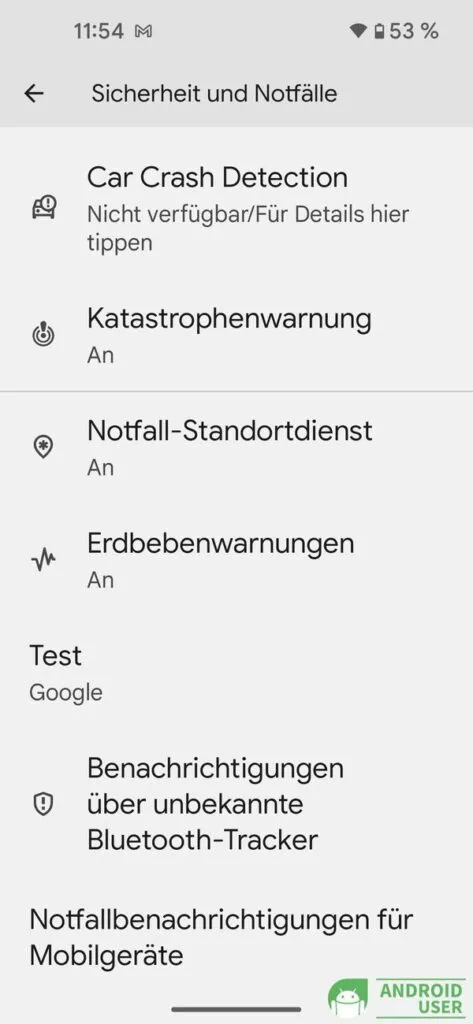 Warnungen vor unbekannten Trackern Pixel 5, Einstellung vorhanden