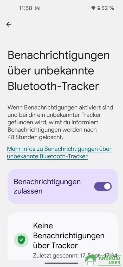 Bluetooth Tracker Warnungen aktiviert auf dem Pixel 5