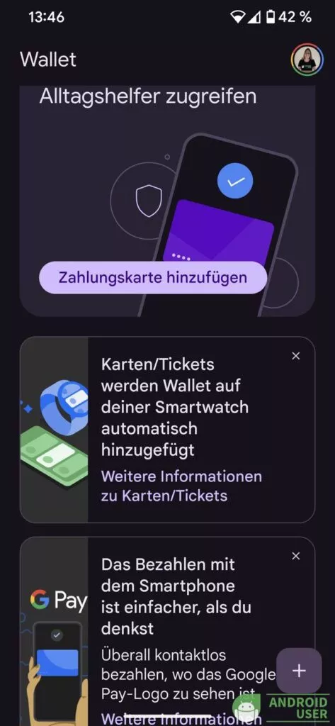 Zahlungskarte in Google Wallet zu Google Pay hinzufügen