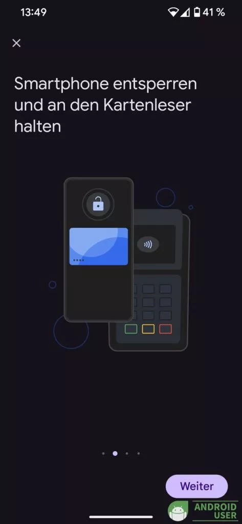 Smartphone entsperren und Rückseite an das Kartenterminal halten