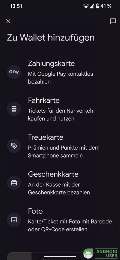 Treuekarte zu Google Wallet hinzufügen