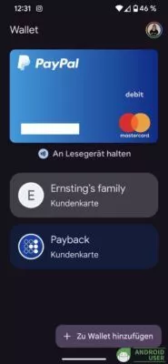 Die Google Wallet App beinhaltet Kredit- und Treuekarten