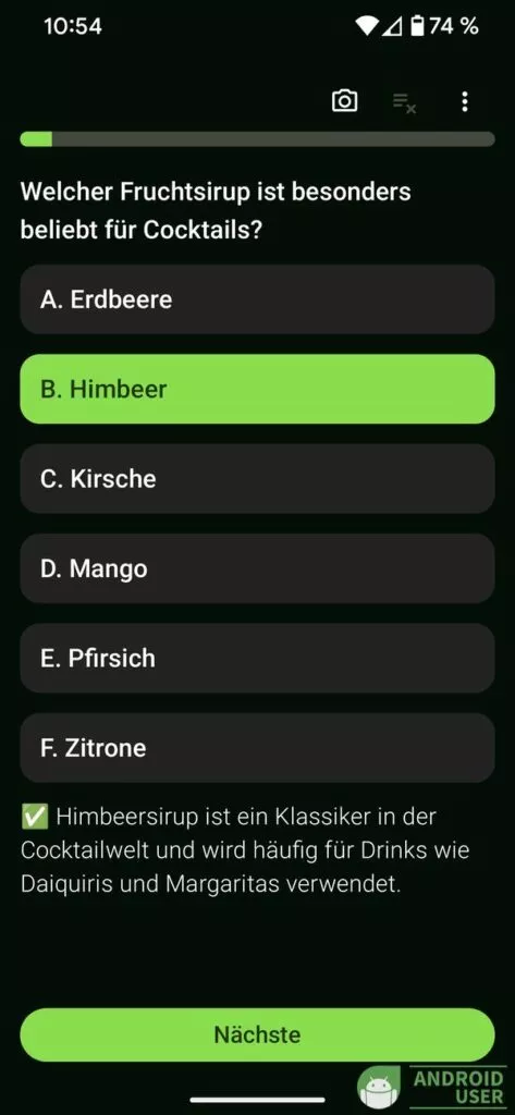 Richtige Antworten werden grün hinterlegt