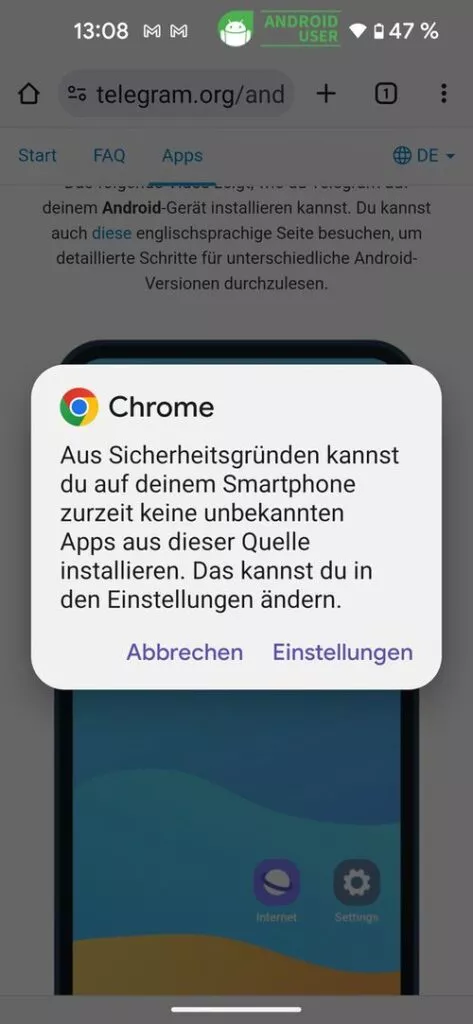 Wechsle in die Android Einstellungen