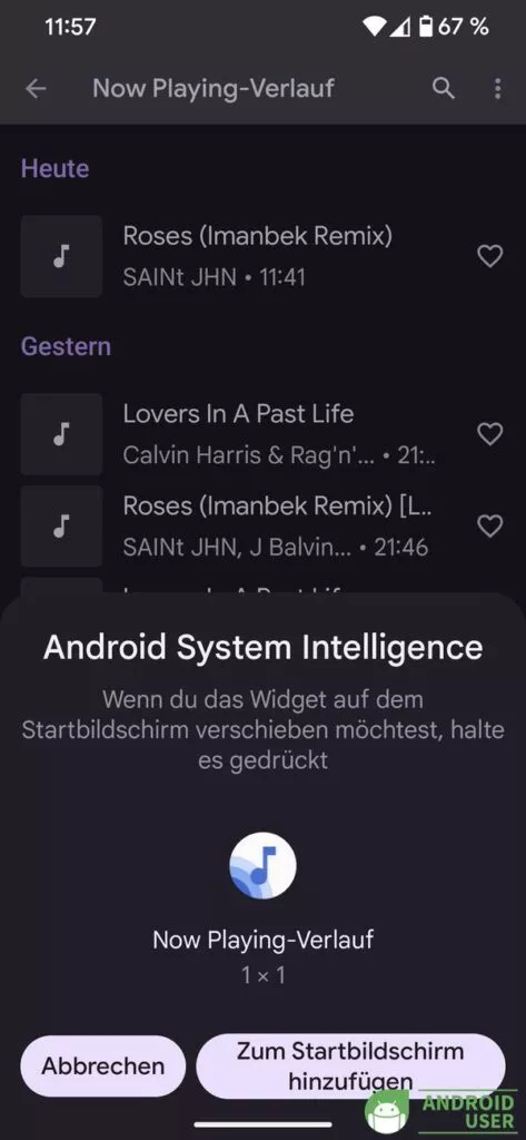 Widget für Now Playing Verlauf