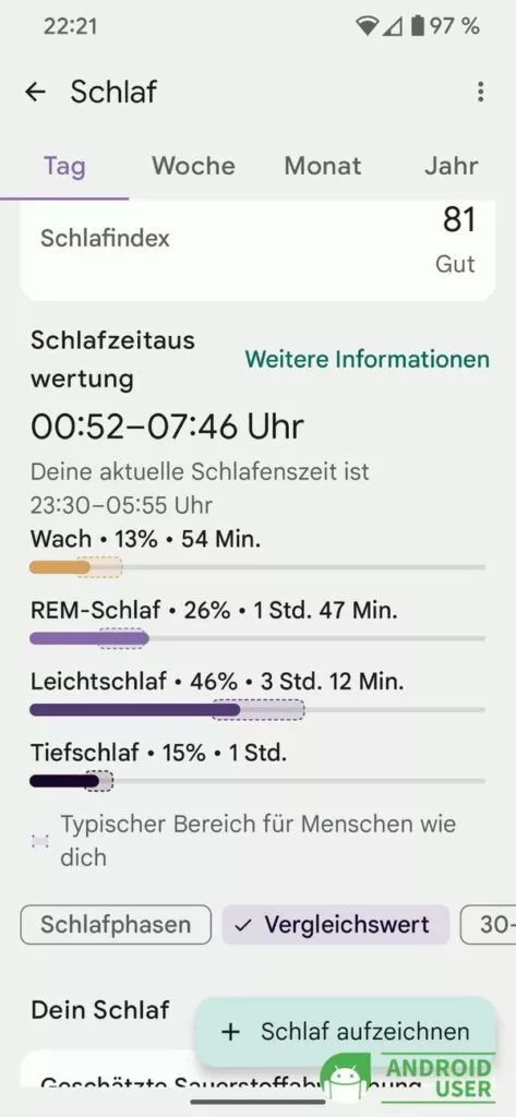 Schlafenszeit in der Fitbit App