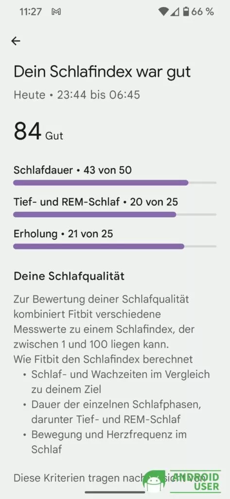 Schlafindex in der Fitbit App