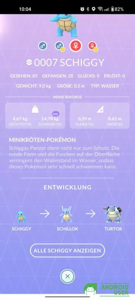 Die Entwicklungsstufen und Informationen zu deinem Pokémon