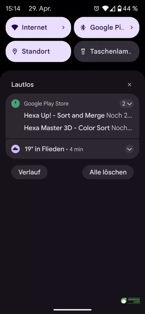 In den Benachrichtigungen wurd der Download angezeigt