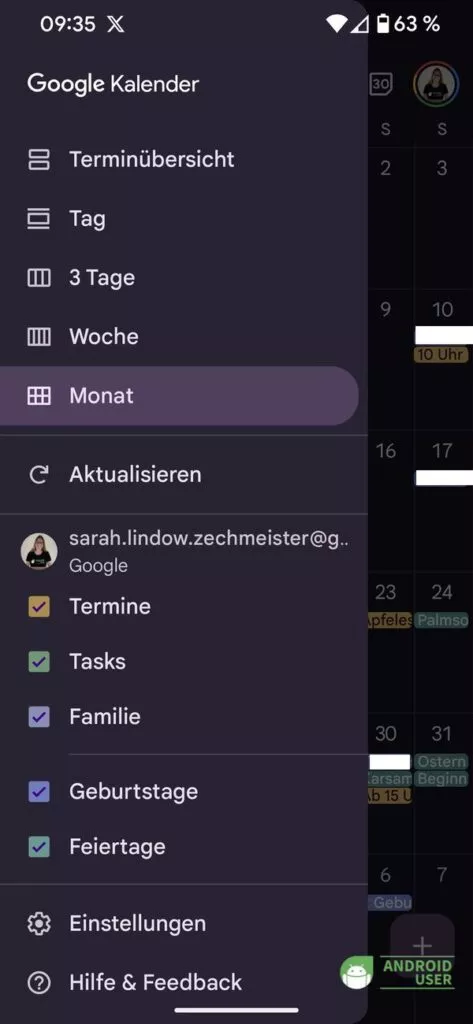 Google Kalender Monatsansicht auswählen