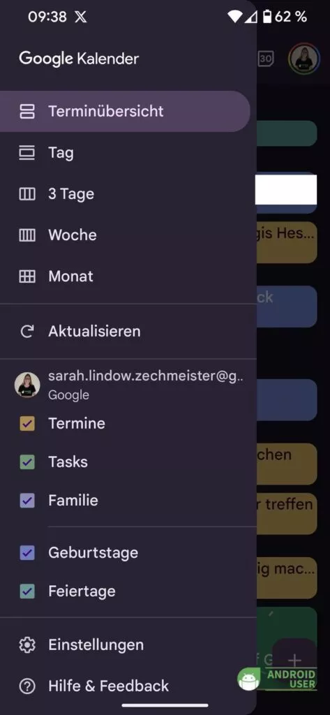 Google Kalender Terminübersicht