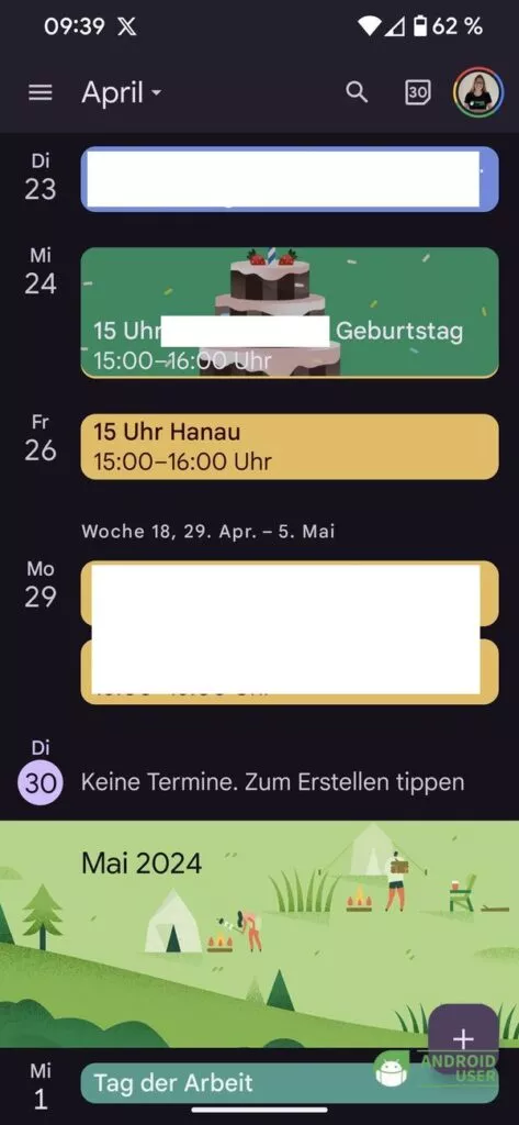 Terminübersicht im Google Kalender
