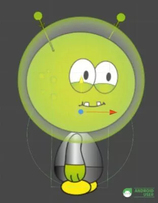 Die Collider erkennt man hier an den grünen Rahmen. Hier ein rechteckiger und ein runder Collider.