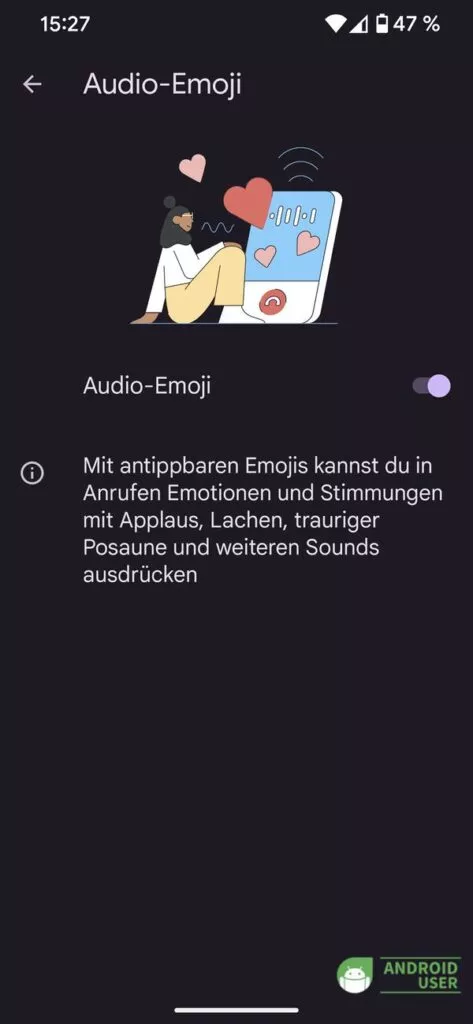 Audio Emoji in der Google Telefon App ist standardmäßig aktiv