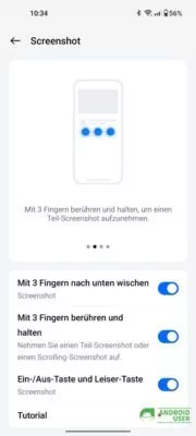 Android Screenshot Geste auf einem OnePlus