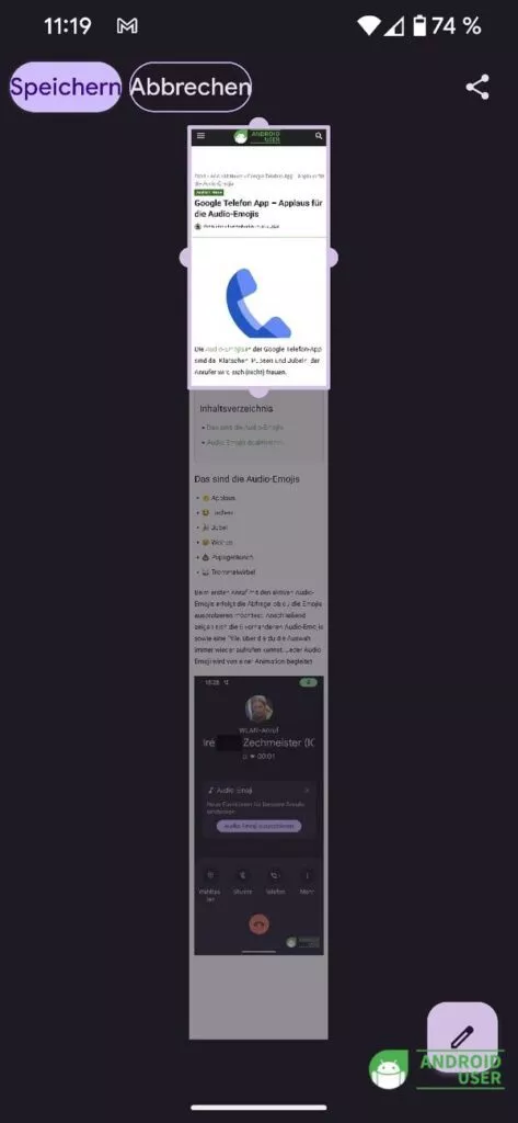 Auswählen, wie lange der Screenshot geht