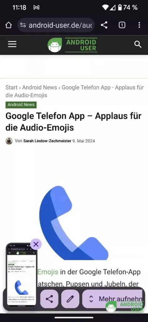 Scroll Screenshot auf Pixel Phone
