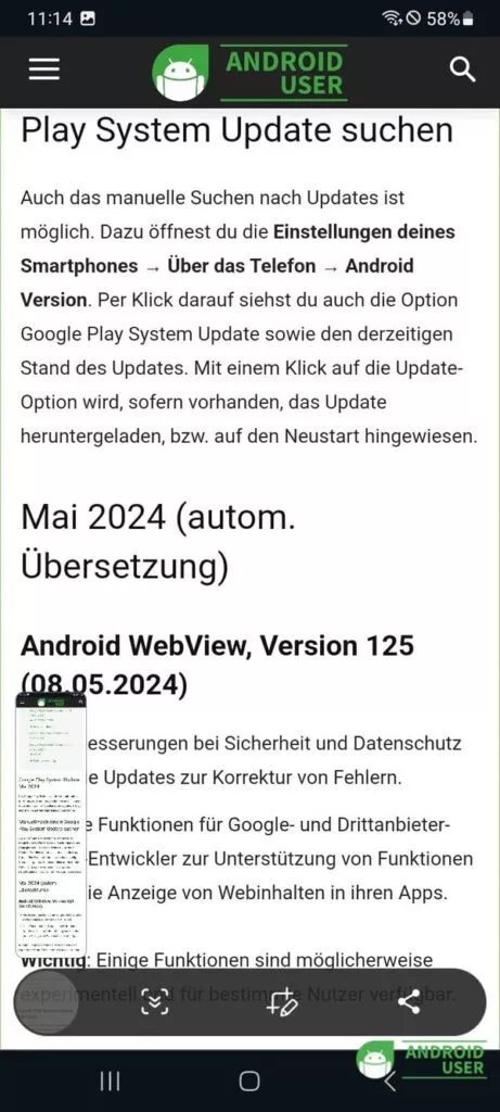 Scroll Screenshot auf Samsung